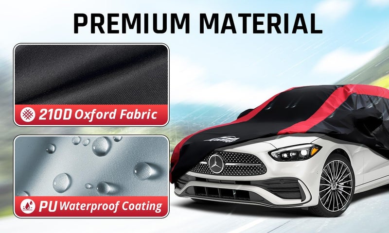 AltoCover Car Cover Custom Fit for Benz C-Class 2008-2005, BMW 3 Series 2007-2025, Audi A4/S4 2010-2025, Car Cover Waterproof All Weather Outdoor Protection with Red Strip Design - Image 3